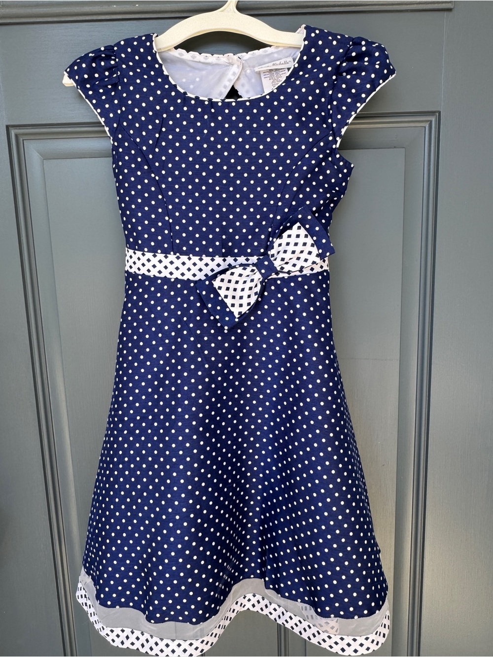 Jona Michelle Navy and White Polka Dot Dress with Bow